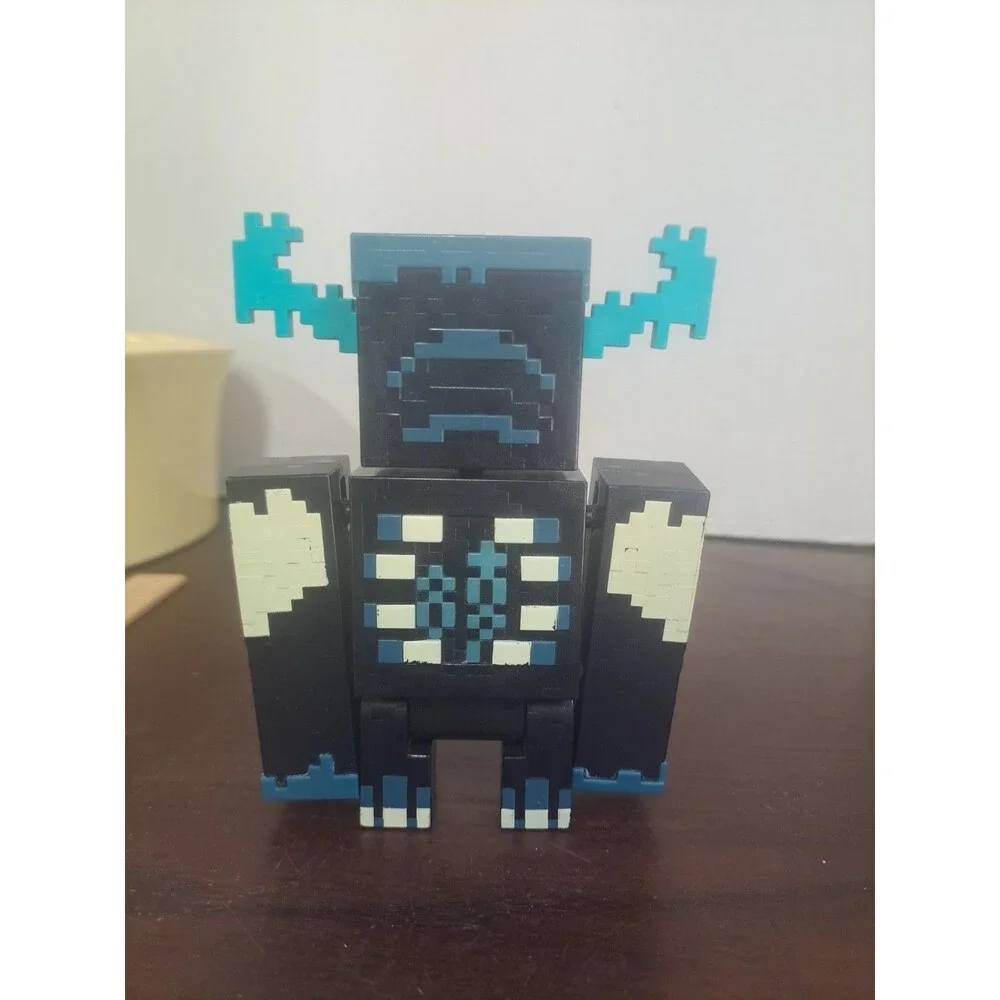 Minecraft Warden Figure Toy, Articulated Block Style, Black/Blue Untested